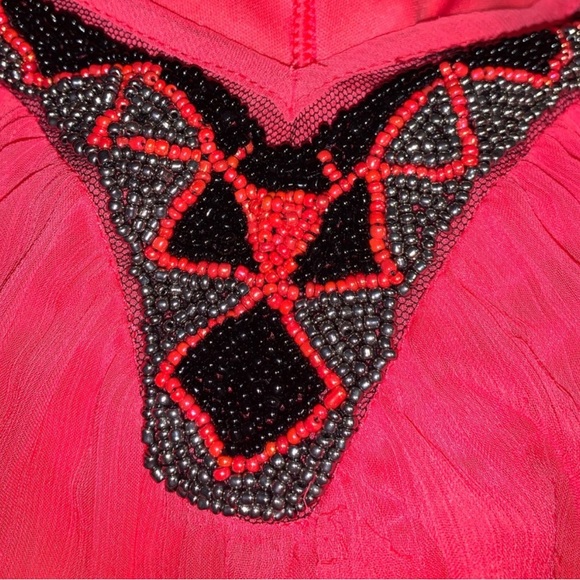 EXPRESS: Beaded V-Neck Trapeze Dress in Salmon - Size Small - Picture 10 of 13